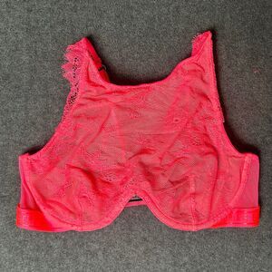 Victoria's Secret Underwire High Neck Lace Unlined Bra Neon Pink Size 34A
